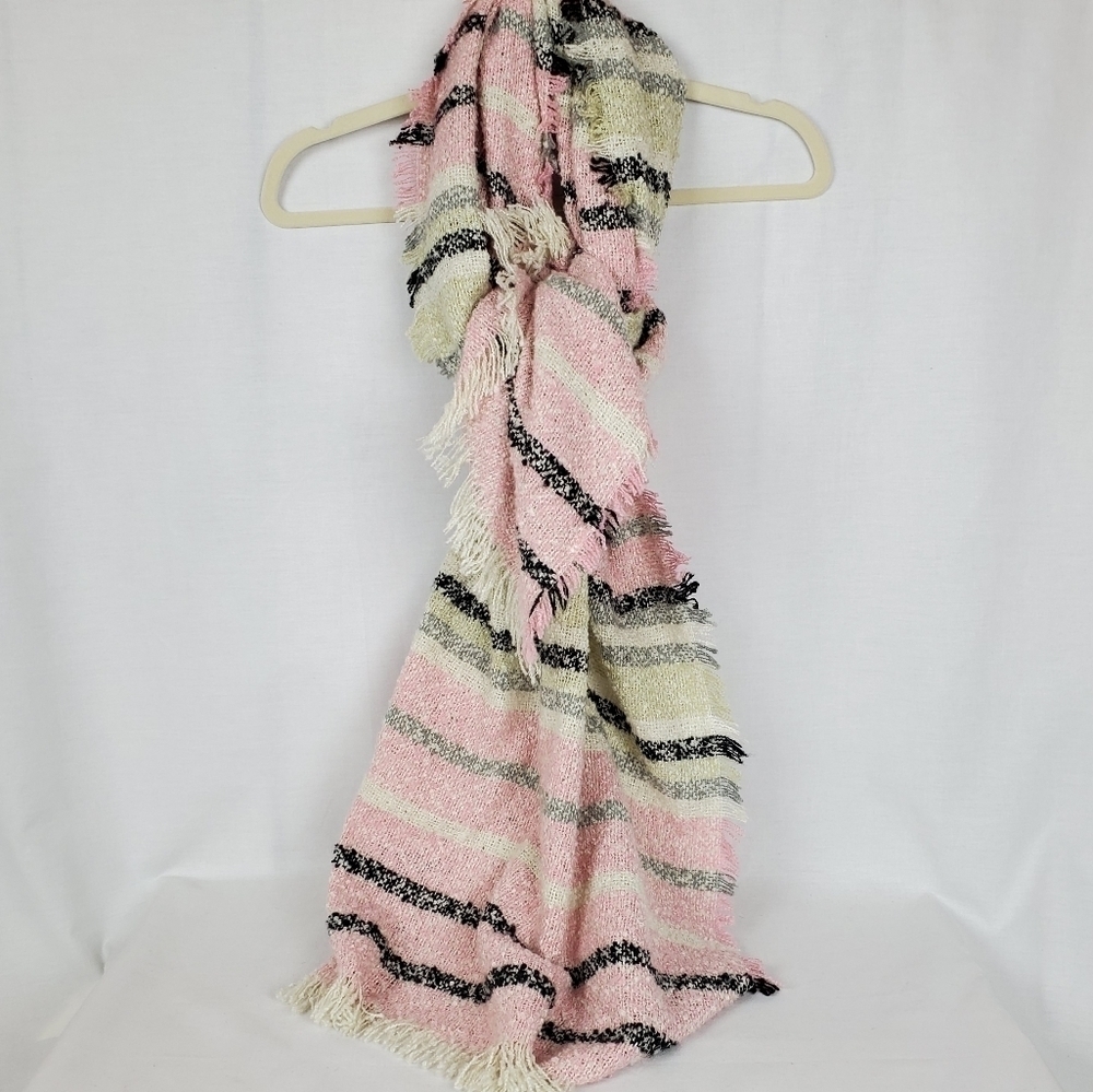 Wide long knit scarf pink, black, gray, cream
